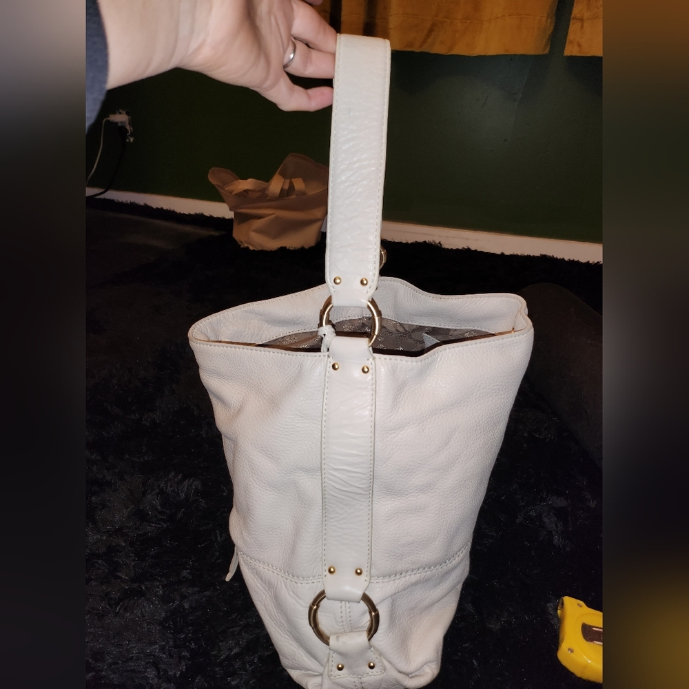 Michael Kors Cream Leather Shoulder Hobo with Front Buckle Pocket - Picture 7 of 12